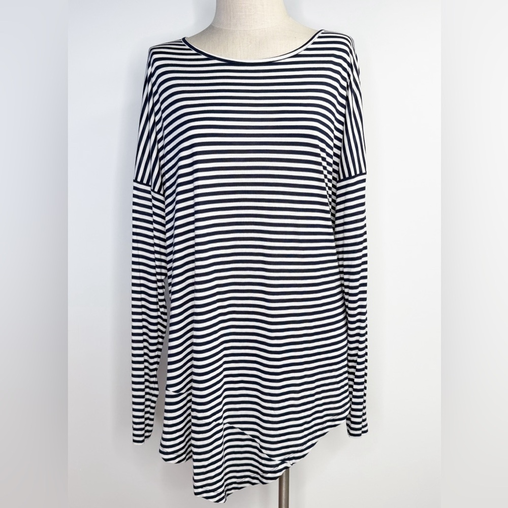 CAbi Boat Stripe Long Sleeve Tee Asymmetrical Hem Style# 5064 Size XL